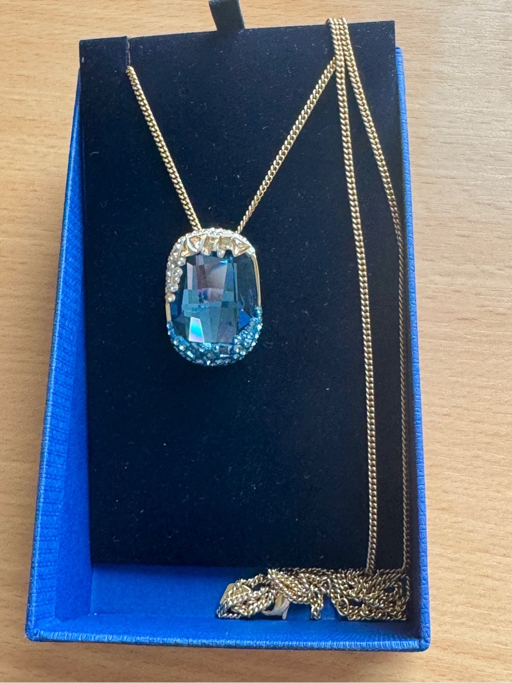Swarovski Freckle Blue Crystal Long Pendant Necklace NWT
